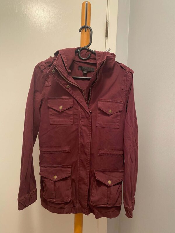 Tinsel Burgundy Zip and Snap Front Military Style Jacket Size XS