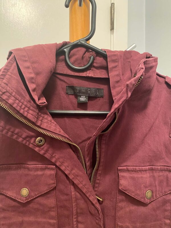 Tinsel Burgundy Zip and Snap Front Military Style Jacket Size XS - Image 2