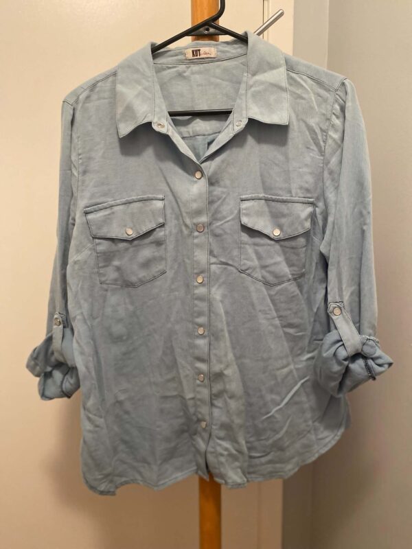 Kut From The Cloth Light Wash Denim Button-Down Shirt Size L