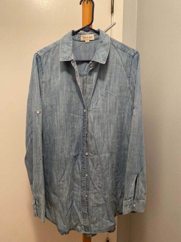 Cloth and Stone Long Sleeve Blue Denim Extra Long Shirt Size L